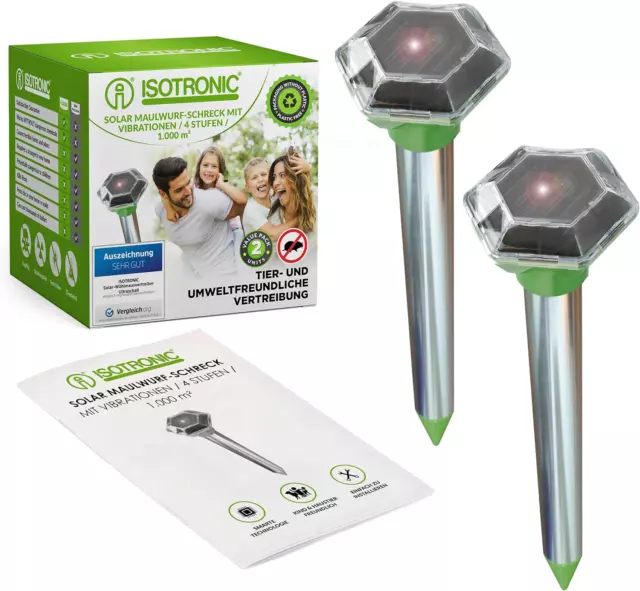 ISOTRONIC Solar LED Maulwurfabwehr Vibrasonic Mit Vibrationsmotor | 2Er Set Sola