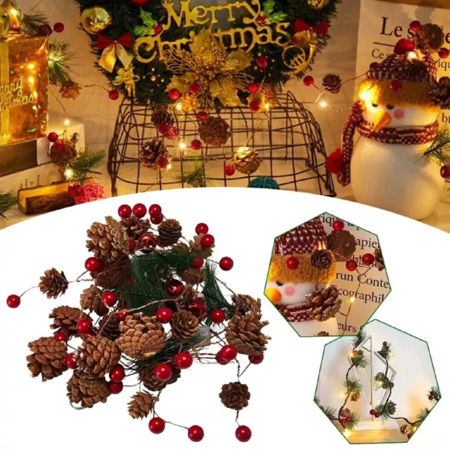 2M 20LEDs Christmas Decoration Pine Cones Red Berry Garland String Fairy Lights