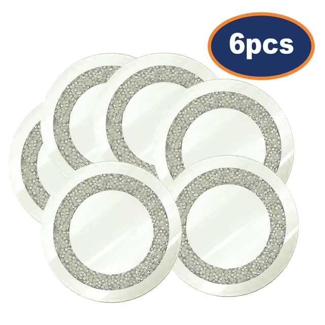 6 piezas placa de vela redonda decorativa de vidrio espejado de diamante multicristal de 10 cm