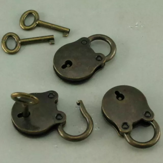 3 * Old Vintage Antique Style Mini Padlocks Key Lock Bronze Retro Jewelry Lock