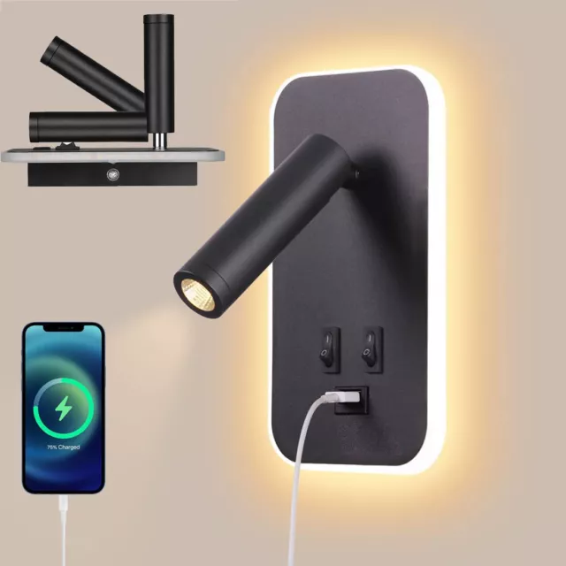 Home LED Wall Light Bedside Reading Spotlight Indoor Modern Lamp USB Charging