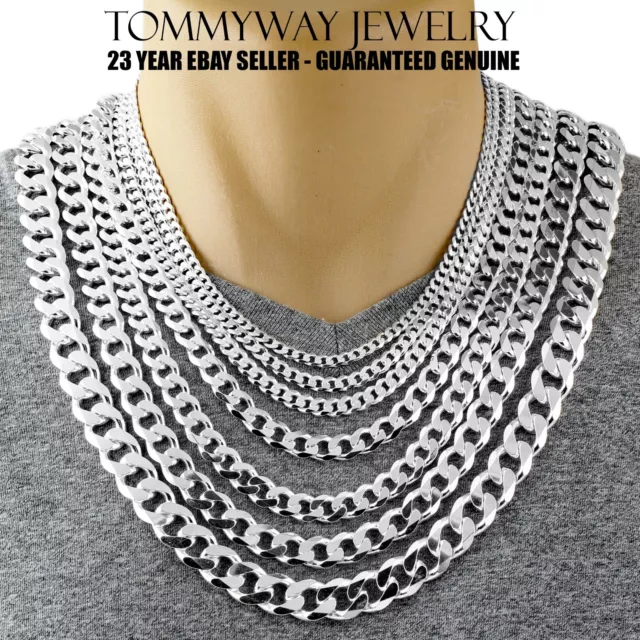 Guaranteed 925 Sterling Silver Cuban Curb Chain Necklace Solid & Heavy Version