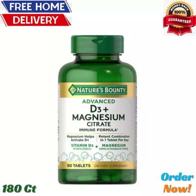 Nature's Bounty Advanced D3 + Magnesium Citrate Immune Formula, 180 T, Exp.09/25