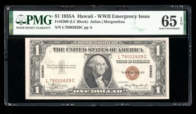 DBR 1935-A $1 Silver Hawaii Gem LC Block Fr. 2300 PMG 65 EPQ Serial L78002629C