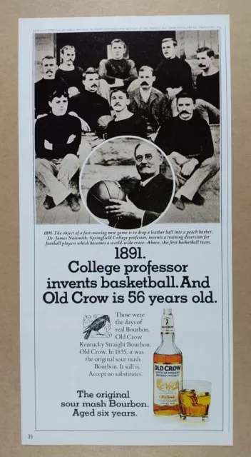 1975 Old Crow Bourbon Dr. James Naismith photo vintage print Ad
