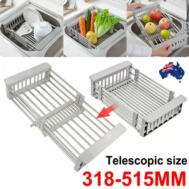 Dish Rack Drying Drainer Over Sink Stainless Steel Rack Adjustable Kitchen Tools