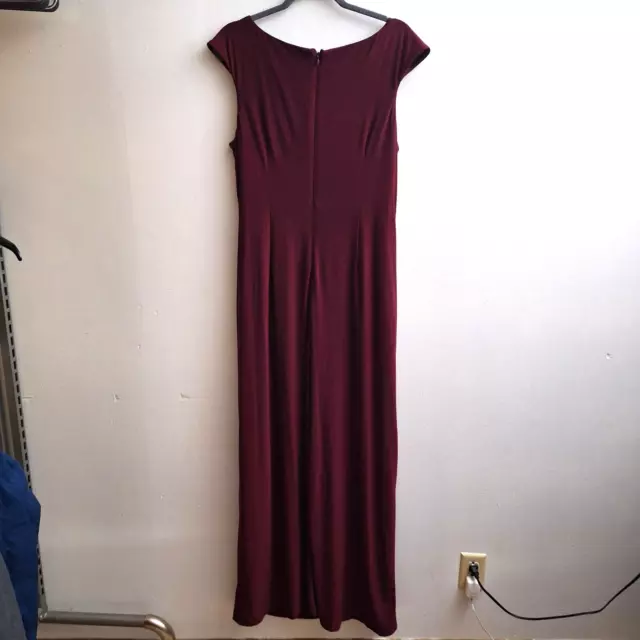 Scarlett Nite Maxi Dress 16 Burgandy Red Cap Sleeves Side Gather Lined Beaded 2