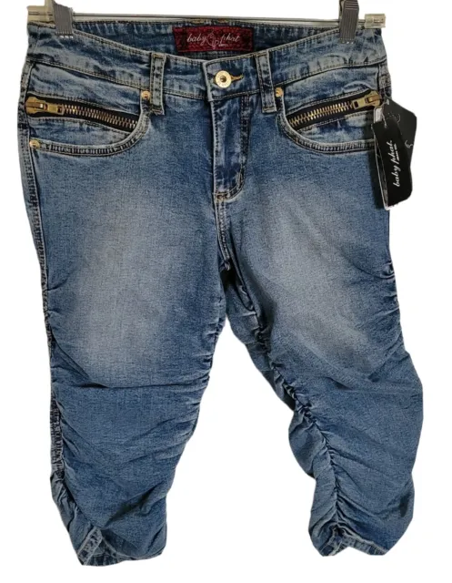 NWT Y2K Baby Phat Kimora lee Simmons stretch denim Jeans VTG ruched capris 5 NEW