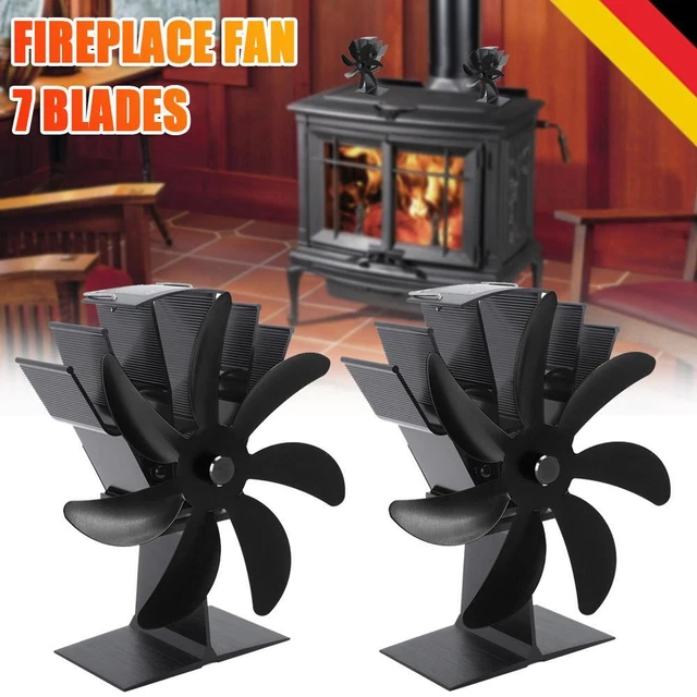 2 Stück Ofenventilator für Holzofen, leise und effizienter 7-Flügel-Lüfter
