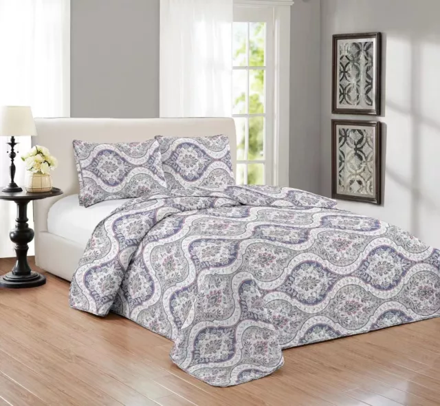 3 Piece Queen / King Quilt  Bedspread Coverlet Reversible  Bedding Set