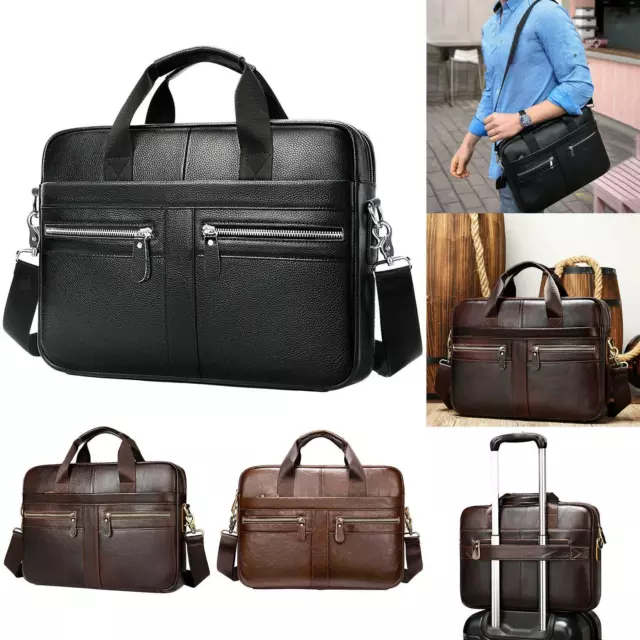 Men's Leather Briefcase Laptop Business Bag Messenger Shoulder Bag 15 ''