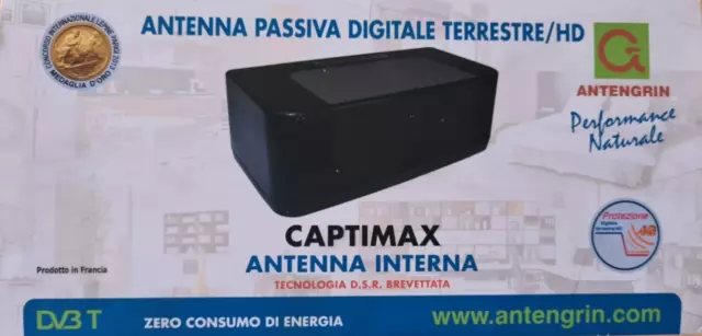 Antengrin - CAPTIMAX Antenna Digitale terrestre DV3 T per Interni - Nera