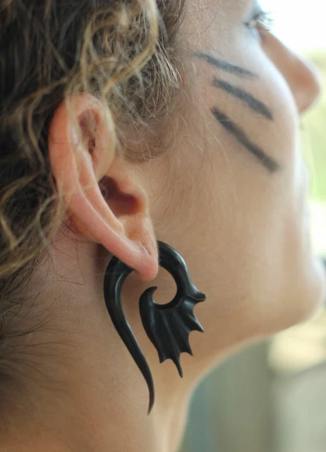 New Horn Ear Gauge Pair Stretcher Plug Piercing Bone Hook Organic Tribal Tunnels