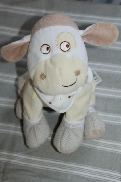 Doudou Mots D'enfants Mouton  Marron Beige Ecru Blanc Pois Bandana Etat Neuf