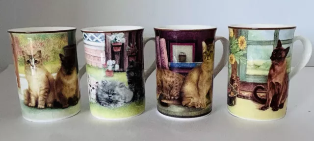 Felix Royal Fine Bone China Set Of 4 Coffee Mugs Cups Featuring Cats & Kittens