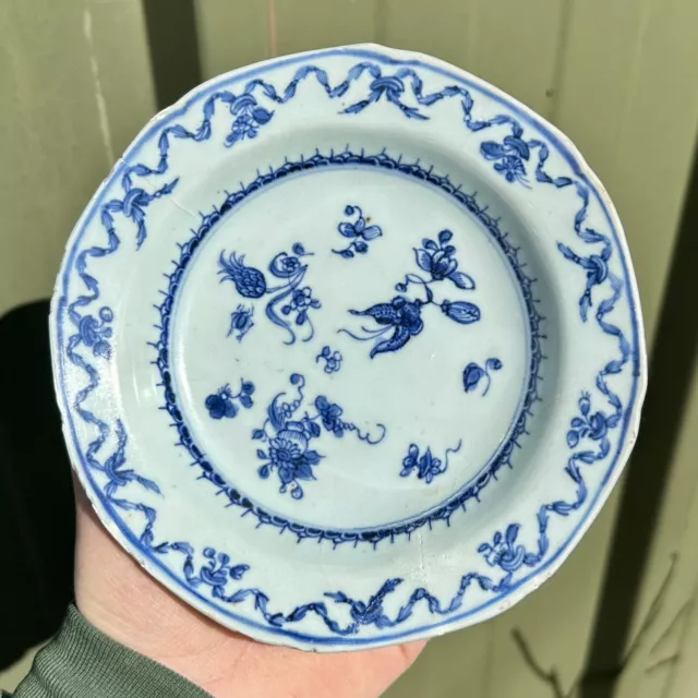 Antique Chinese Ming Style Blue & White Shaped Dish 18th C Qing Fine