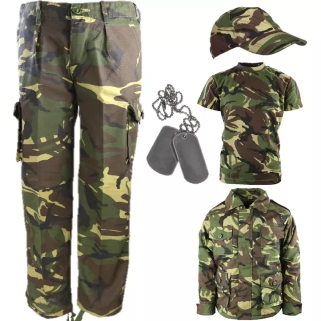Jungen Armee Outfit Hose T-Shirt Gepolsterter Mantel Kappe Hundeetiketten Kinder 3-13 Dpm Tarnfarbe
