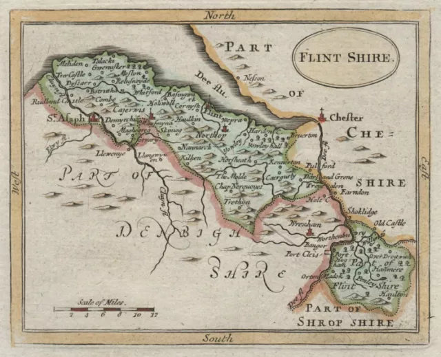 Antique county map of Flintshire by John Seller / Francis Grose 1783 old