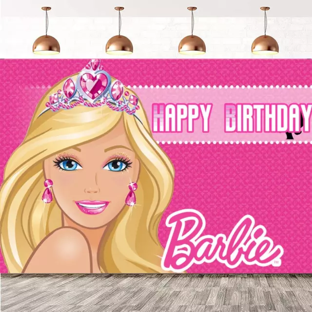 PERSONALISED Pink Barbie Backdrop Girls Birthday Party Banner Photo Background