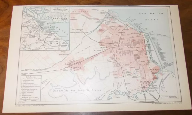 historische Stadtkarte/Stadtplan 1898 " Buenos-Aires " original