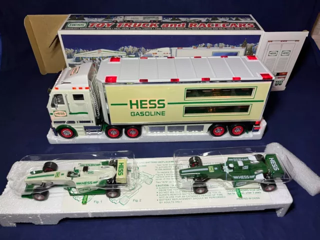 Vintage 2003 Hess Toy Truck and Race Cars - New In Box