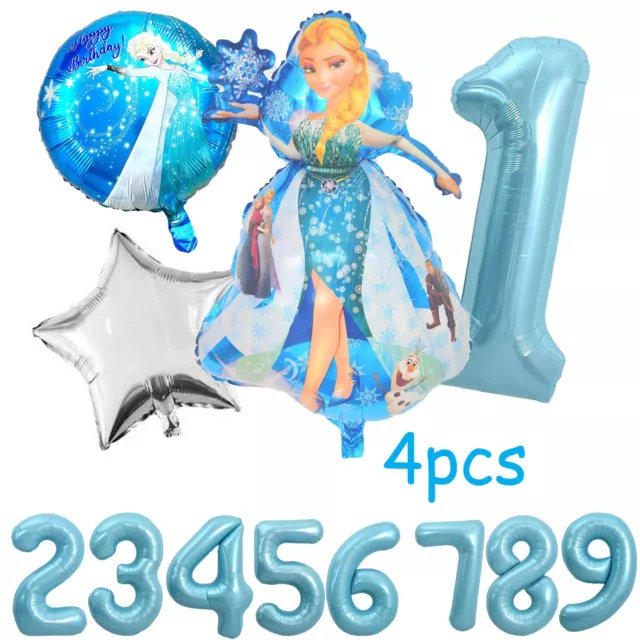 Frozen Elsa Balloons 4pcs Jumbo Pastel Blue Number