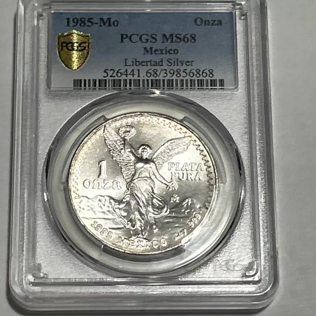 1985 Mexico Onza Libertad  PCGS MS 68 SILVER 1oz GOLD LABEL WHITE SCARCE GRADE