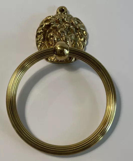 Vintage Brass Lion Head Door Knocker Gold Tone Preowned Good Condition