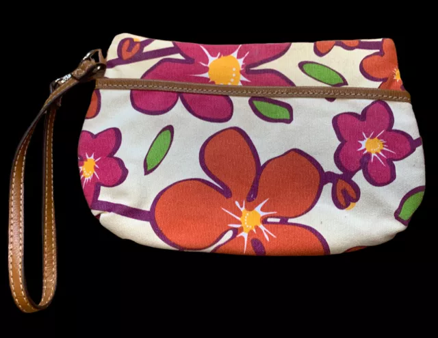 Liz Claiborne Wristlet Floral White Orange Pink Wallet Makeup Bag Strap