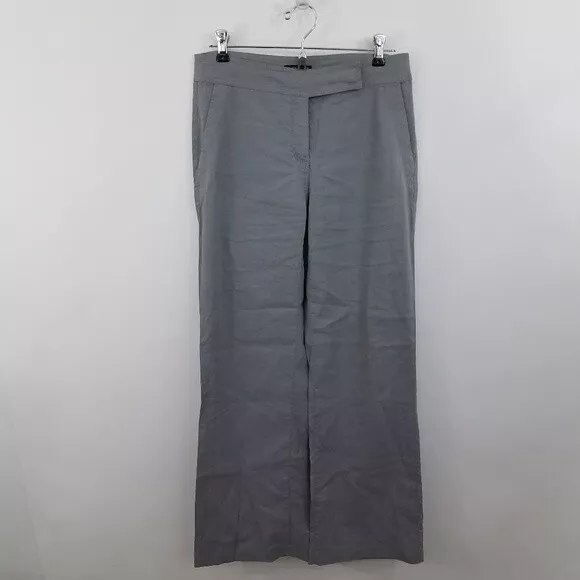 Eileen Fisher Pants 2 Gray Linen Wide Leg Trouser Work Career Straight Womens
