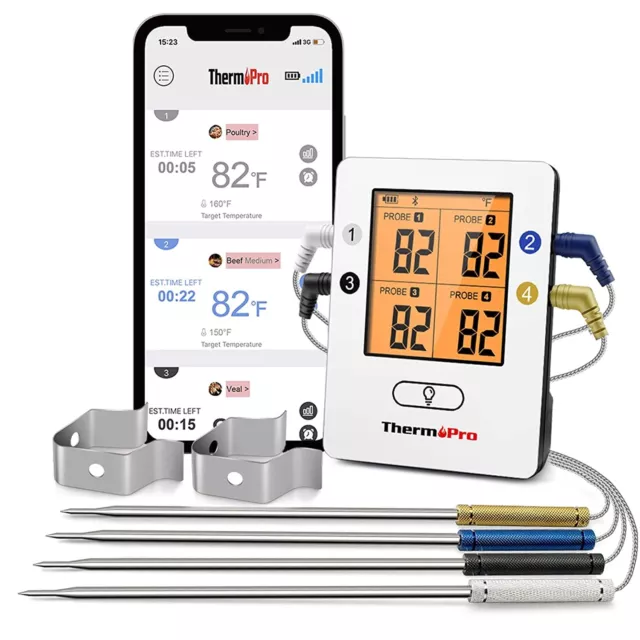 ThermoPro TP25 500ft Wireless Bluetooth Meat Thermometer 4 Probes Rechargeable