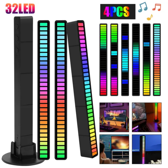 1/2/4pcs RGB USB Atmosphere Strip Light Bar Music Sync Sound Control Rhythm Lamp
