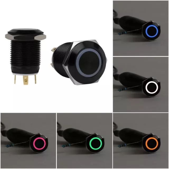 4Pin Black Metal Aluminum Momentary Switch LED Power 12mm Push Button Car Latch