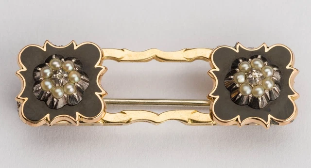 Broche Ronde En Or 18 Carats Avec Diamants En Rose Et Perles Fines - Occasion, Pièce Unique Et élégante
