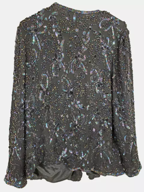 Adrianna Papell Womens Black Beaded Sequin Cocktail Jacket Plus Size 1X SZ 2