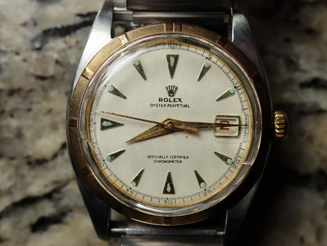 1953 Rolex Bubbleback 14K bezel Gold Stainless Steel Watch Ref. 6105 1953 Rolex Bubbleback 14K bezel Gold Stainless Steel Watch Ref. 6105