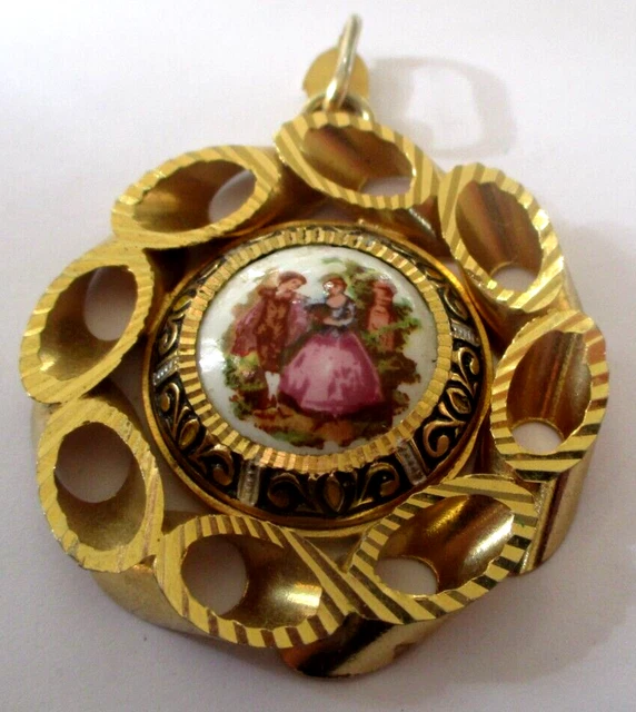 Médaillon Damasquiné Or De Tolède Vintage - Pièce Espagnole Artisanale Décorative