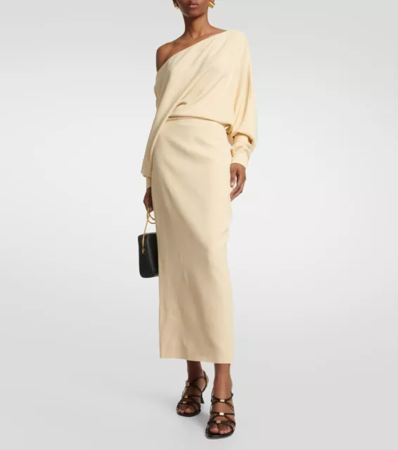 KHAITE June Off Shoulder Viscose And Wool Maxi Dress In Custard US 8 Org $1,880