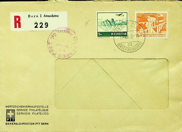 Schweiz 1950 Post WWII 2v Auf Bern Regd Fenster Ptt Abdeckung W/US Eigener Die