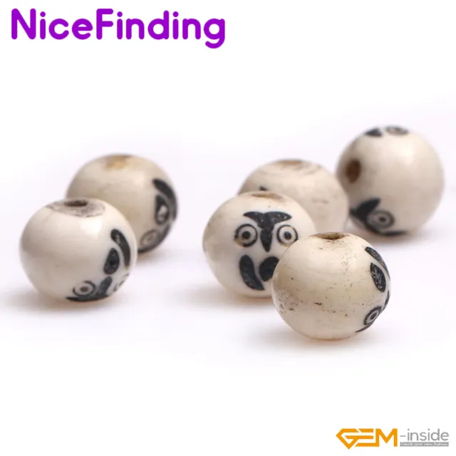12mm Carved Buffalo Bone Round Loose Beads For Jewelry Making 16Pcs 2mm Hole DIY