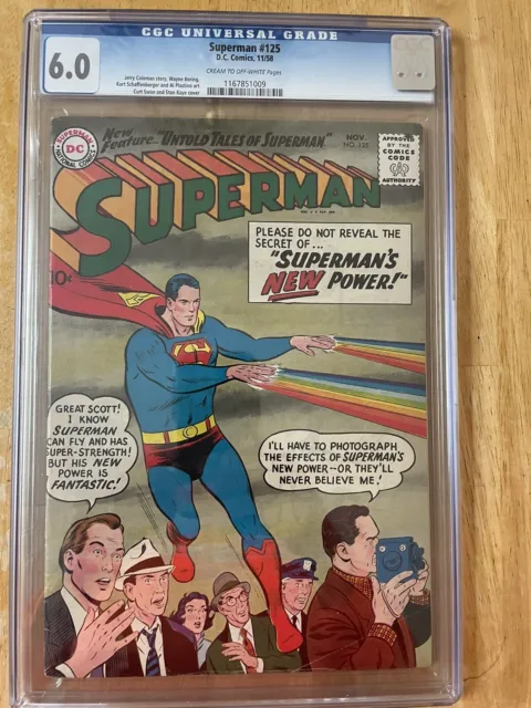 Superman #125 High Grade Silver Age Superhero Vintage DC Comic 1958 CGC 6.0