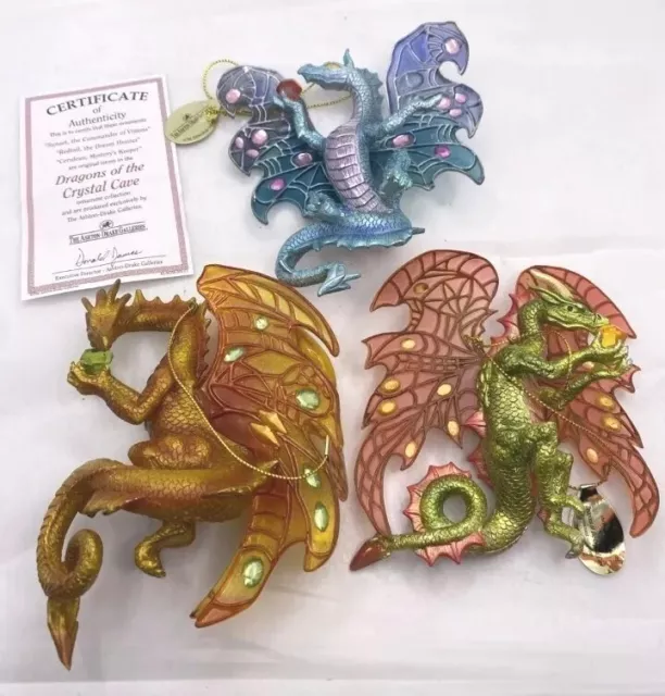 Ashton Drake Galleries 3 Dragons of the Crystal Cave Ornaments Set No. 5