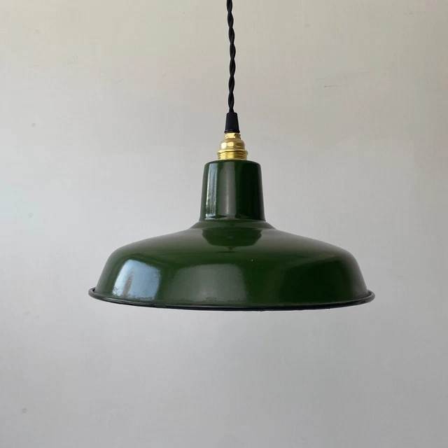 ANCIENNE SUSPENSION INDUSTRIELLE EMAILLEE VERTE Old French Lamp EUR 90