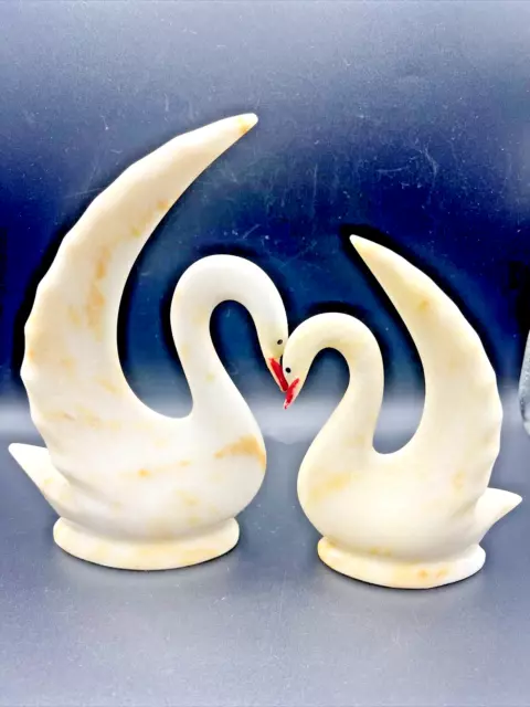 Mom and Baby Swan Statues Onyx or Agate Hand Carved Stone Figurines