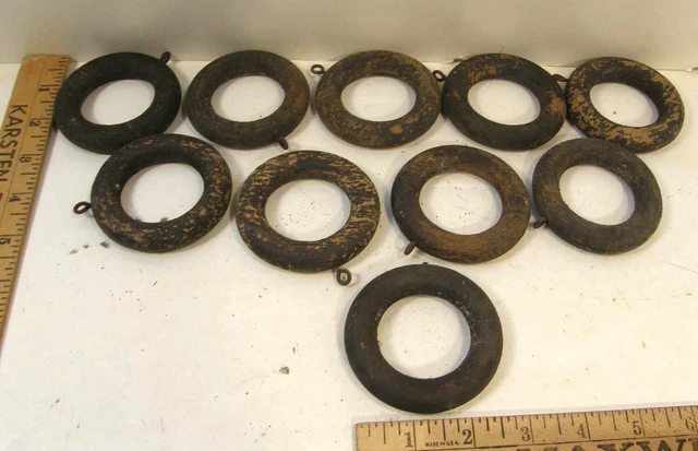 LOT 10 ANTIQUE c1900 VICTORIAN WOODEN CURTAIN DRAPERY RINGS 1/58" INSIDE DIAM