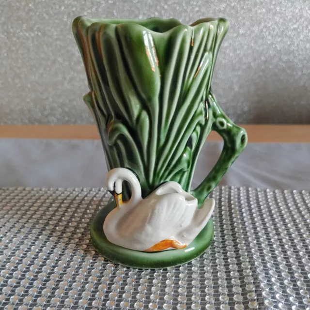 SylvaC - Made in England - 4385 - Small swan vase - Green & White - VGC