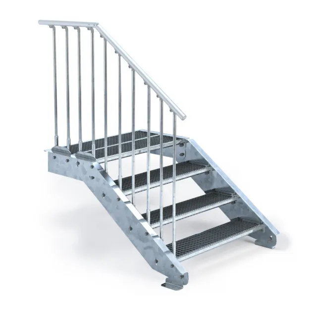 Stahltreppe 4 Stufen mit Podest für Geschosshöhe bis 80 cm, Treppe mit Geländer
