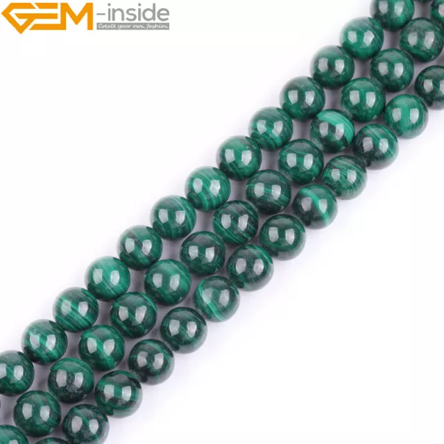 Green Malachite Natural Gemstone Round Loose Beads For Jewellery Making 15" UK