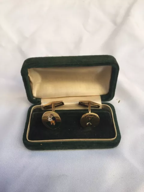 Magnificent Pr Of English 1900 18-14K Enameled Gold Cufflinks With Original Box