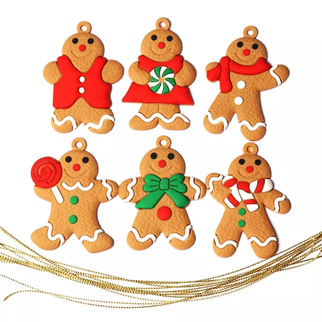 6PCS Gingerbread Man Ornament Traditional Doll Hanging Christmas Tree Decoration